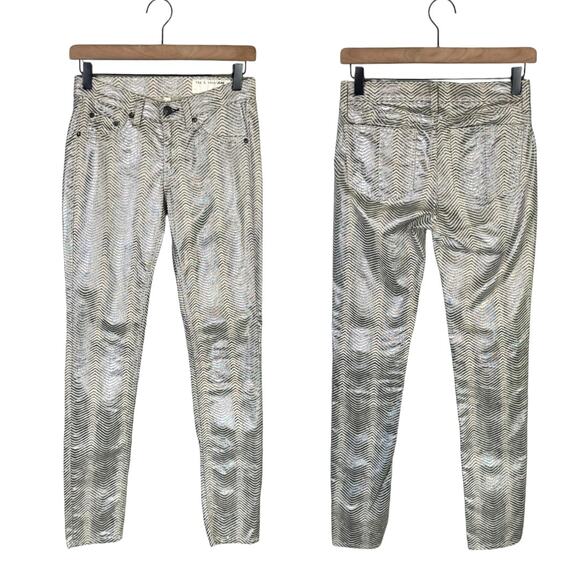 Rag & Bone Metallic Zebra Print Mid Rise Skinny Jeans Denim Legging Pants - Picture 3 of 9